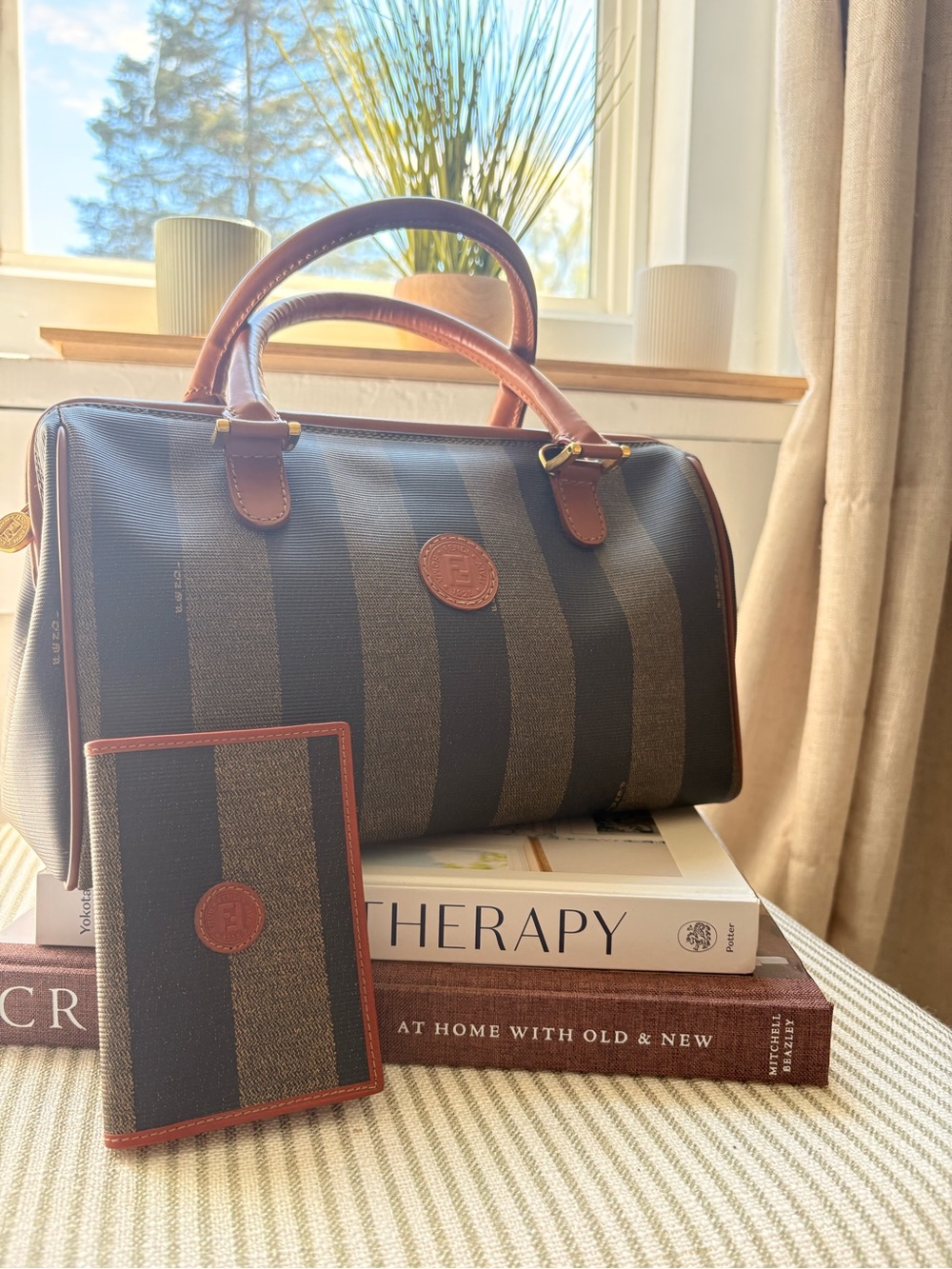 Fendi Pequin Boston Bag with Matching Card Holder